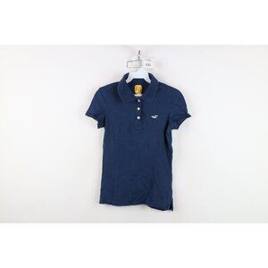 Vintage 90s Y2K Hollister Womens Medium Faded Babydoll Collared Polo Shirt Blue